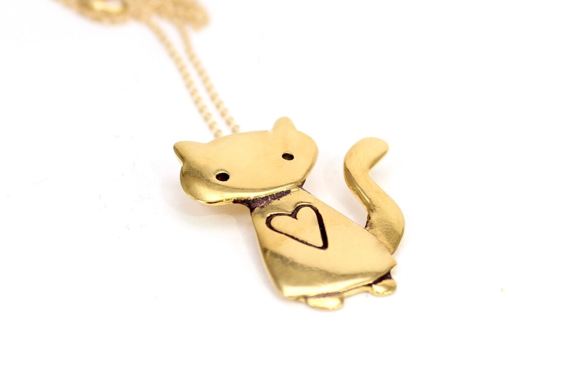 Large Gold Cat Necklace Gold Plated Sterling Silver Space Etsy