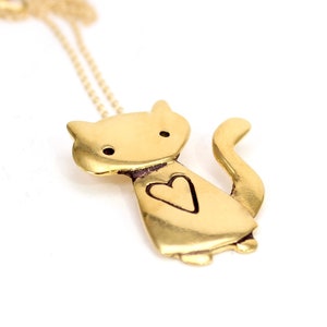 Large Gold Cat Necklace Gold Plated Sterling Silver Space Cat Pendant ...