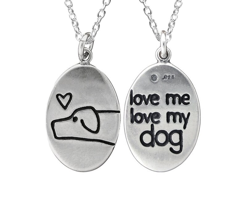 I Love My Dog Necklace Sterling Silver Dog Charm Pendant Dog Medallion Love Me, Love My Dog Charm on Adjustable Sterling Chain image 1