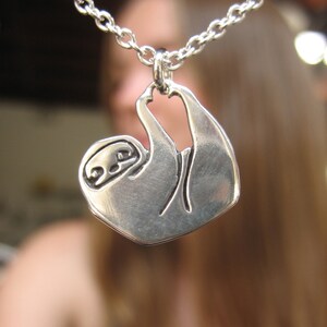 Little Sloth Charm Necklace Sterling Silver Sloth Pendant or Charm on Adjustable Chain image 2