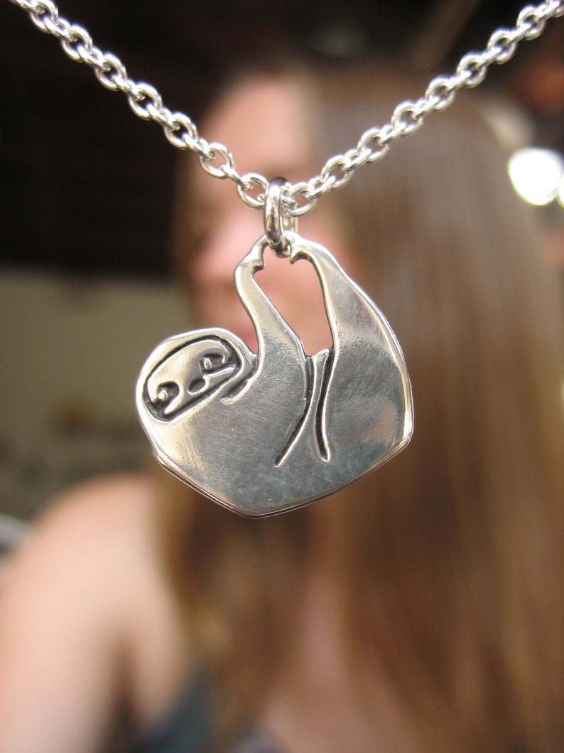 Little Sloth Charm Necklace Sterling Silver Sloth Pendant or Charm on Adjustable Chain image 2