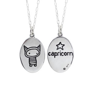 Super Cute Capricorn Necklace Sterling Silver Zodiac Charm Capricorn Medallion Necklace on Adjustable Chain image 6