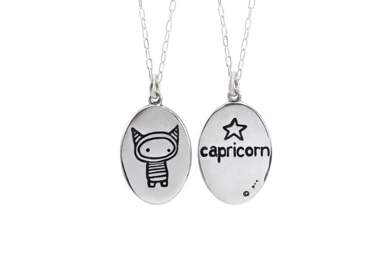 Super Cute Capricorn Necklace Sterling Silver Zodiac Charm Capricorn Medallion Necklace on Adjustable Chain image 6