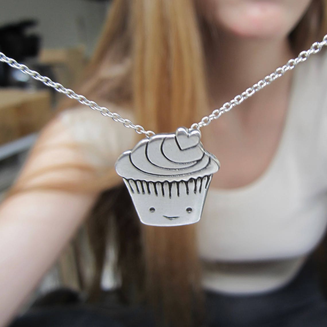 Sterling Silver Cupcake Necklace Silver Muffin Pendant Etsy