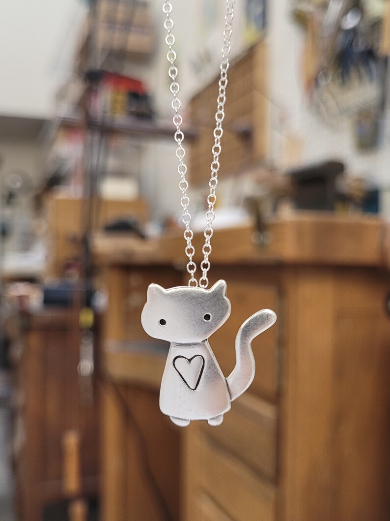 Sterling Silver Cat Charm Necklace Sterling Space Cat Etsy