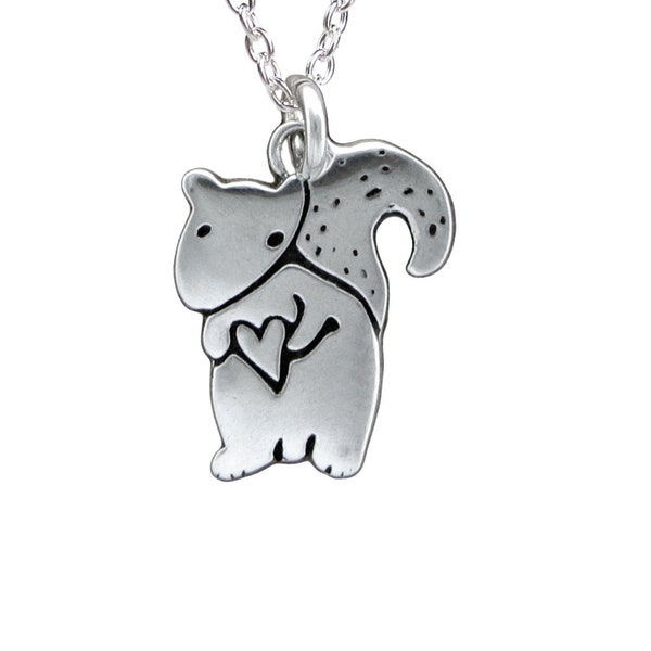 Sterling Squirrel Necklace - Silver Tubby the Squirrel Pendant - Squirrel Charm on Adjustable Chain