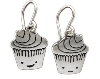 Little Cupcake Earrings - Sterling Silver Muffin Earrings