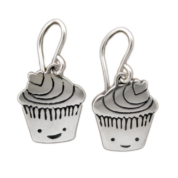 Little Cupcake Earrings Sterling Silver Muffin Earrings - Etsy