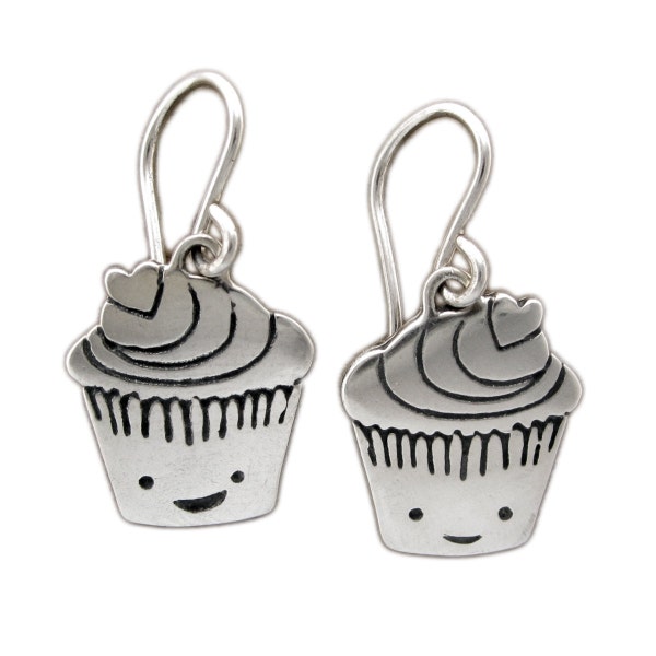 Little Cupcake Earrings - Sterling Silver Muffin Earrings