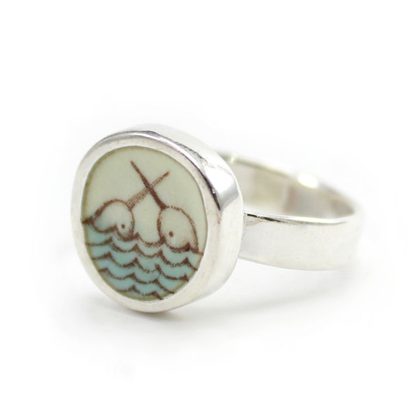 Narwhal Ring - Sterling Silver and Vitreous Enamel with Original Narwhal Drawing