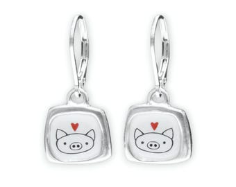 Buy Sterling Silver Pig Dangle Earrings on Lever Backs Sterling