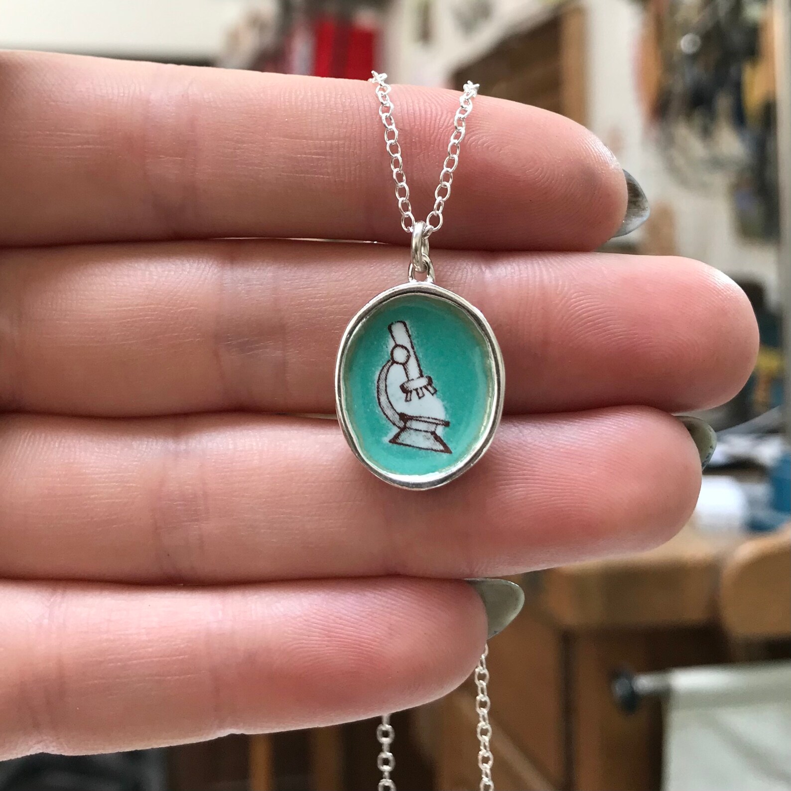 Microscope Necklace Sterling Silver and Vitreous Enamel Etsy