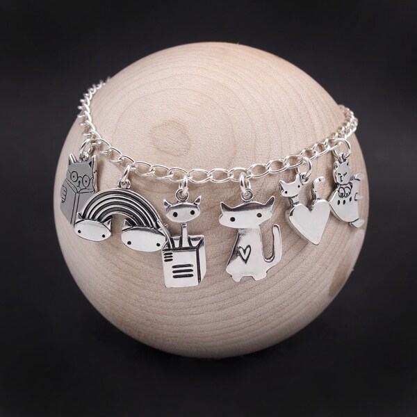 Cat Charm Bracelet Etsy