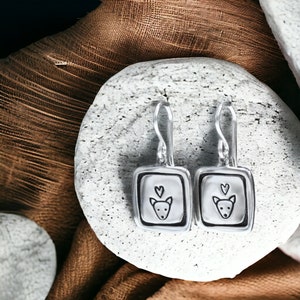 Sterling Silver Dog Charm Dangle Earrings - Puppy Jewelry - Pit Bull Terrier Gift