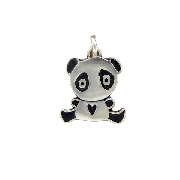 Sterling Panda Necklace - Sterling Silver Panda Bear Pendant or Charm on Adjustable Sterling Chain