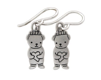 Little Honey Bear Earrings - Sterling Silver Honeybear Earrings