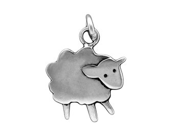 Sterling Silver Sheep Charm Necklace - Silver Lamb Pendant or Charm on Adjustable Chain