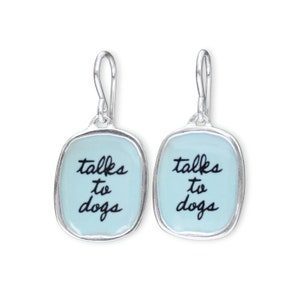 Talks to Dogs Earrings - Sterling Silver and Vitreous Enamel Dog Earrings - Unusual Dog Lovers Gift