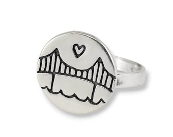 Golden Gate Bridge Ring - Sterling Silver San Francisco Charm Ring