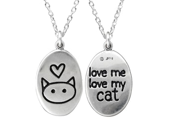 Love Me, Love My Cat Necklace - Reversible Sterling Silver
