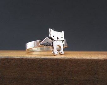 Sterling Silver Angel Cat Ring: Handmade Pet Memorial Jewelry