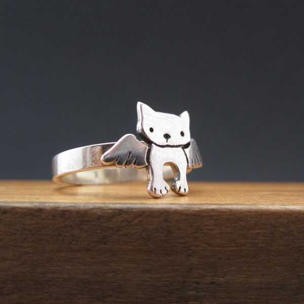 Sterling Silber Engel Katze Ring: Handgemachter Schmuck