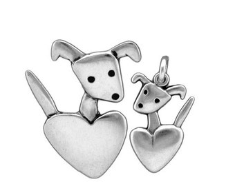 Mother Daughter Dog Charm Necklace Set - Sterling Silver Set of Two Pocket Pup Pendants on Adjustable Sterling Chains