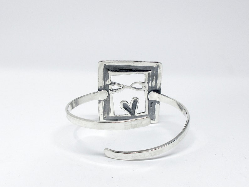 Love Forever Heart Cuff Bracelet Infinity Sign and Heart Solid Sterling Silver Bangle