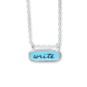 Reversible Write / Create Necklace Sterling Silver and Enamel Writers Bar Pendant on Adjustable Chain Gift for Authors Writers Poets image 1