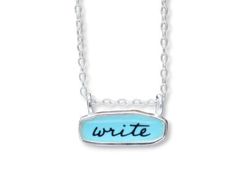 Reversible Write / Create Necklace - Sterling Silver and Enamel Writers Bar Pendant on Adjustable  Chain - Gift for Authors Writers Poets