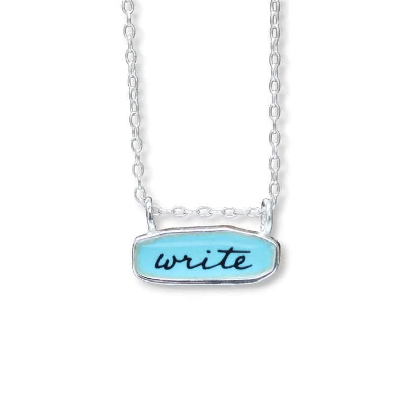 Reversible Write / Create Necklace Sterling Silver and Enamel Writers Bar Pendant on Adjustable Chain Gift for Authors Writers Poets image 1