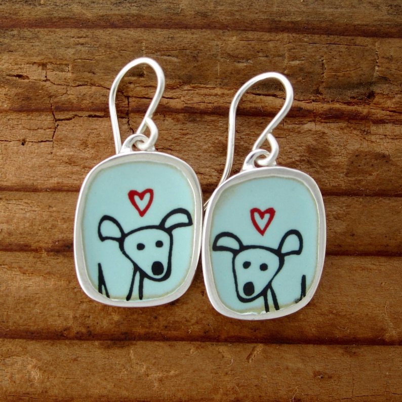 Happy Dog Earrings Sterling Silver and Vitreous Enamel Dog Earrings image 8