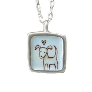Tiny Dog Necklace - Reversible Sterling Silver "talks to dogs" Necklace - Enamel and Silver Dog Pendant on Adjustable Sterling Chain