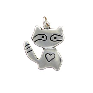 Sterling Silver Raccoon Necklace - Raccoon Charm Pendant on Adjustable Chain