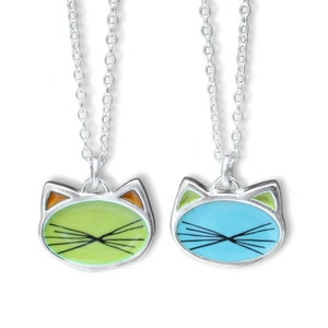 Bright Colored Cat Whiskers Pendant - Sterling Silver and Enamel Necklace - Cat Jewelry on Adjustable Chain