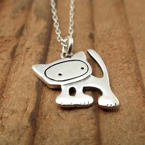 Tiny Punk Kitty Necklace Sterling Silver Cat Pendant Cute Cat Charm on Adjustable Chain image 3