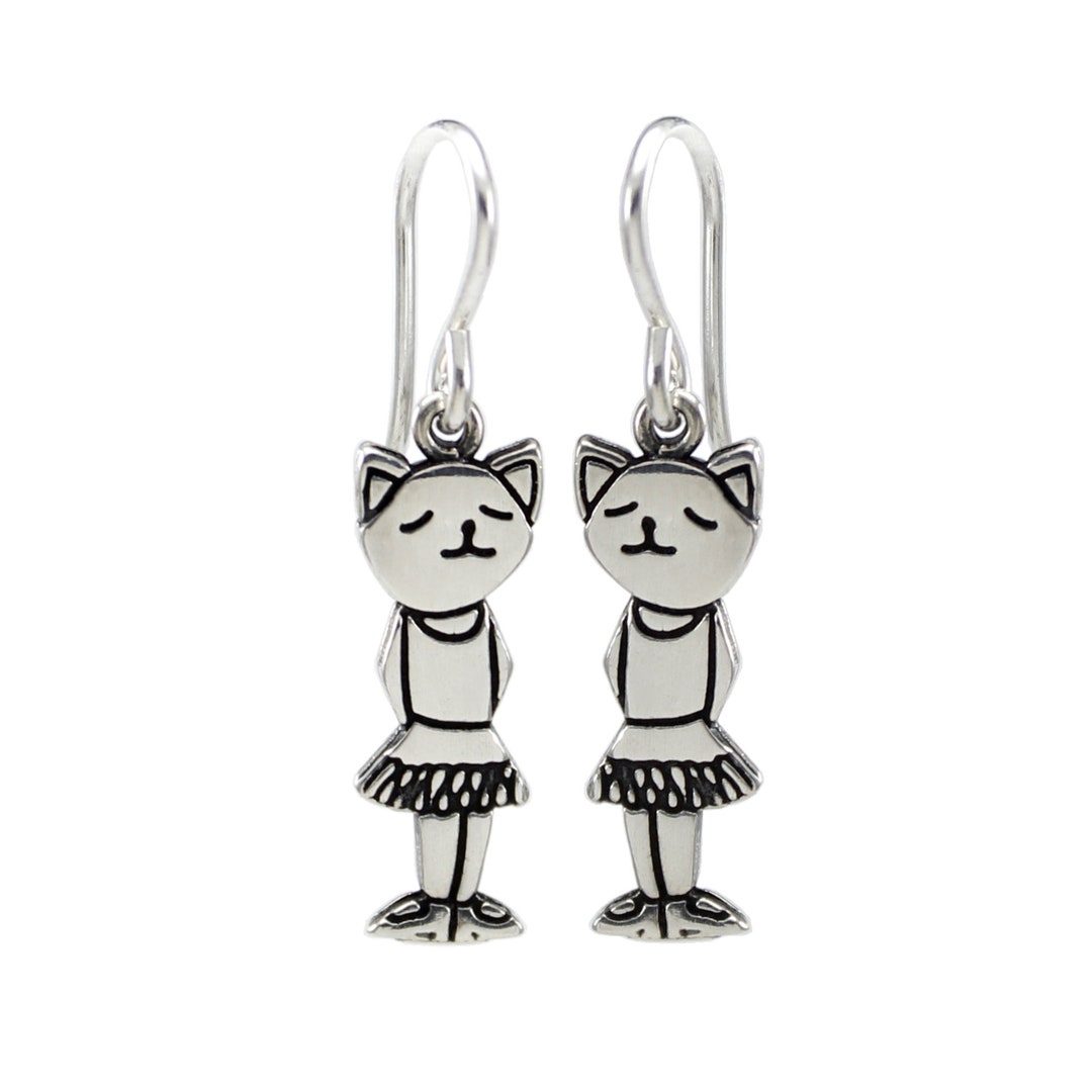 Ballerina Earrings - Sterling Silver Ballerina Cat Earrings