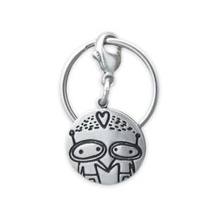 Sterling Silver Alien Keychain: Reversible Rocketship Keyring