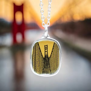 Golden Gate Bridge Necklace - GGB Charm Pendant on Adjustable Sterling Silver Chain- San Francisco
