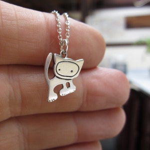 Tiny Punk Kitty Necklace Sterling Silver Cat Pendant Cute Cat Charm on Adjustable Chain image 2