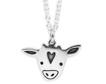Sterling Silver Cow Charm Necklace: Adjustable Cable Chain