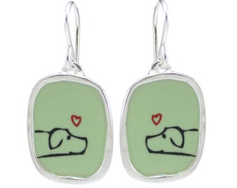 Dog Earrings - Enamel and Sterling Silver Puppy Earrings - Handmade Dog Dangle Earrings