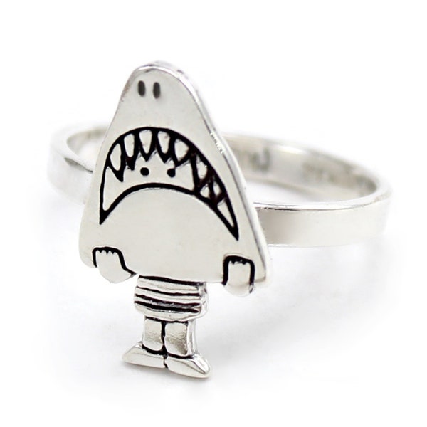 Sterling Silver Shark Girl Ring - Shark Ring - Sea Creature Ring