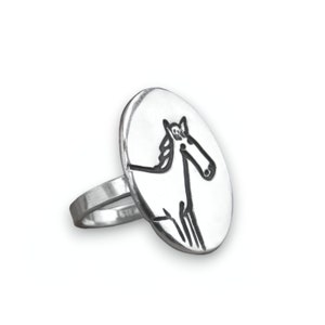 Horse Ring - Sterling Silver Ring with Original Horse Drawing - Horse Statement Ring