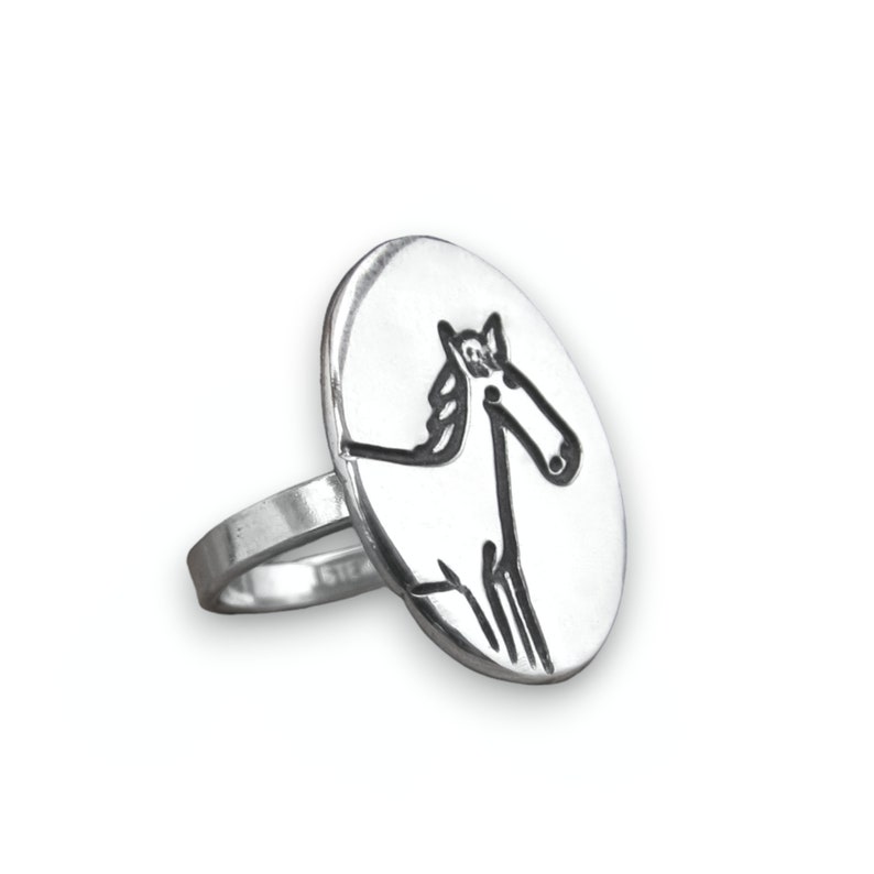 Horse Ring Sterling Silver Ring with Original Horse Drawing Horse Statement Ring image 1