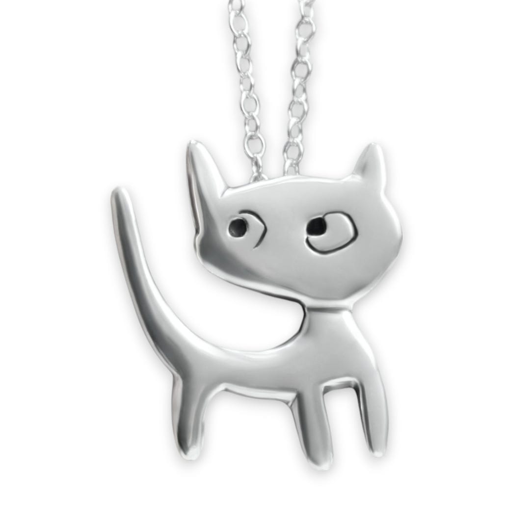Collar Con Colgante De Gatito Enamorado - Colgante De Gato De Plata De Ley En Cadena Ajustable - México