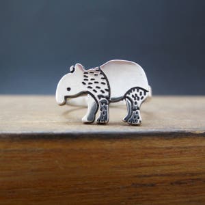Sterling Silver Tapir Ring - Tapir Charm Ring