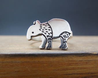 Sterling Silver Tapir Ring: Animal Charm Jewelry