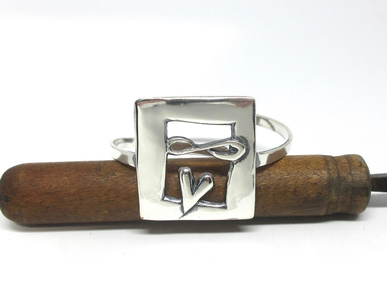 Love Forever Heart Cuff Bracelet Infinity Sign and Heart Solid Sterling Silver Bangle