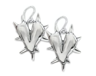 Pendientes de corazón con pinchos de plata de ley: joyería gótica punk